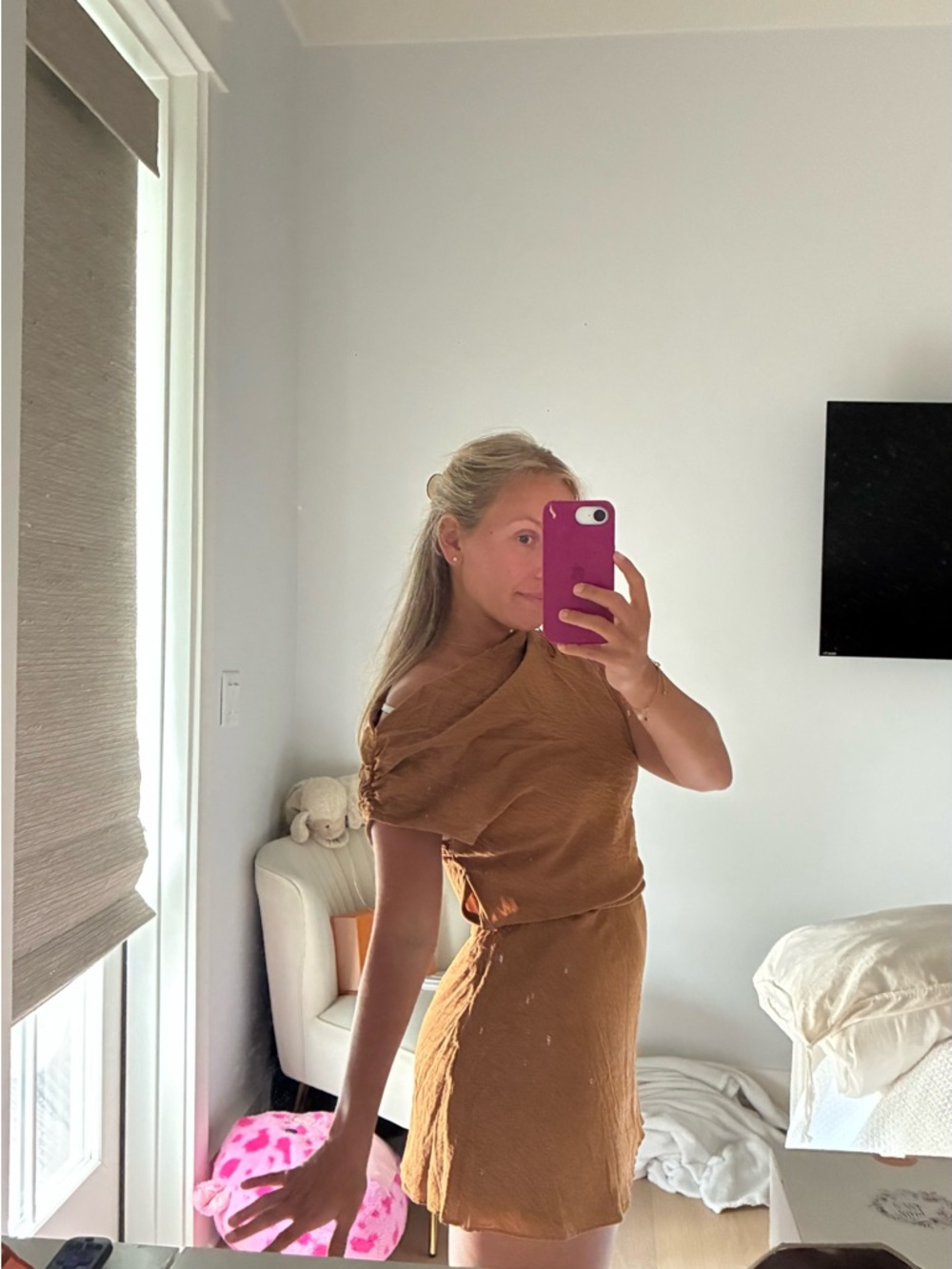 Mango Brown Short Sleeve Mini Dress - Women Never Worn